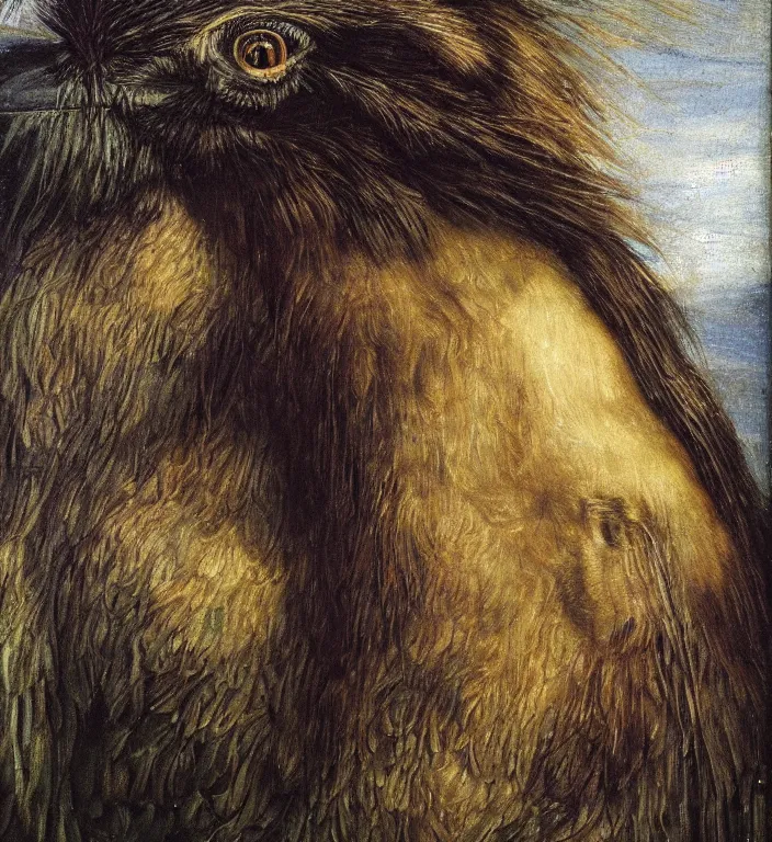 Image similar to a breathtakingly stunningly pre raphaelite beautifully highly detailed extreme close up animal portrait of a majestic raven, in an forest smokey water reflections, framed, by rosetti and devinci and michael cheval and sidney cooper and turner, 4 k