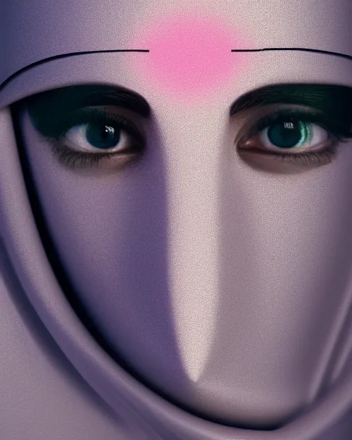 Image similar to Saudi woman wearing a niqab starring at the camera, neutral face, 4k, pastel colours, greek sculpture, by beeple, album cover, accurate