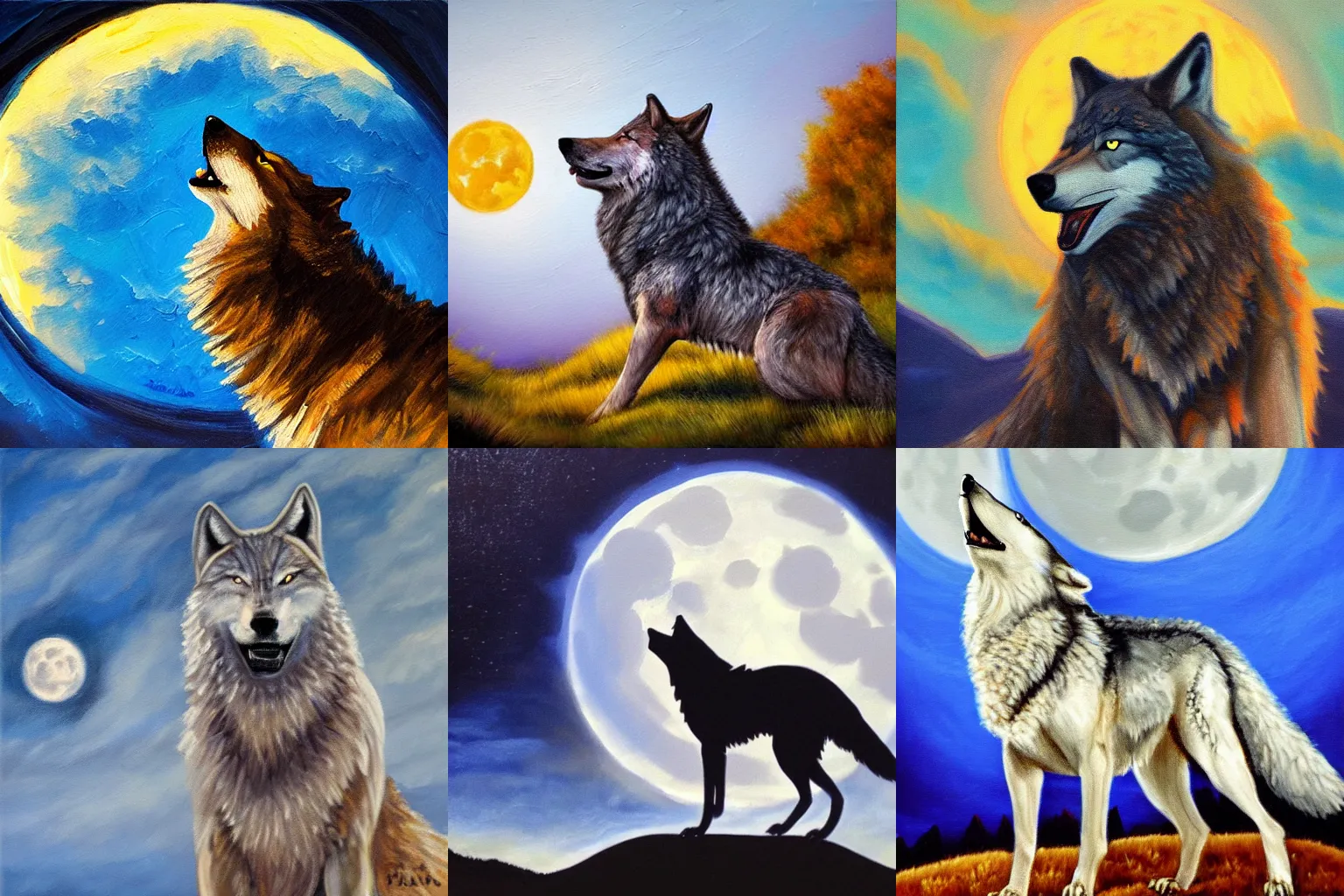Prompt: A wolf howling at the moon, oil painting, award winning