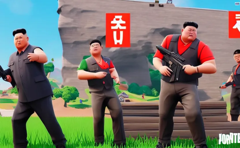 Image similar to gameplay of kim jong un in fortnite,