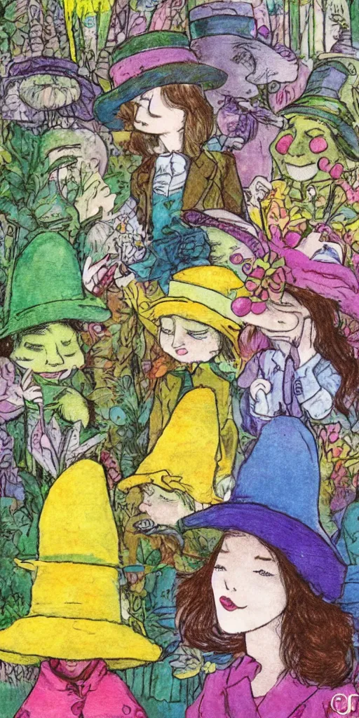 Image similar to an easter parade greeting card scene with women in hats by alexander jansson, joel fletcher, owen klatte, angie glocka, justin kohn, maurice sendak. easter color palette.