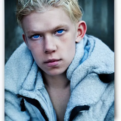 Image similar to color portrait of a very ugly blue eyed blond male by emmanuel lubezki
