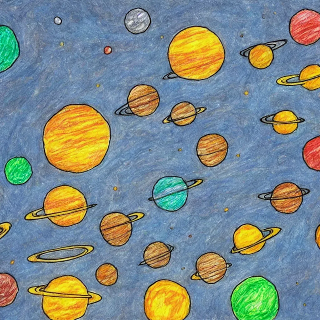 Prompt: a child’s drawing of the solar system