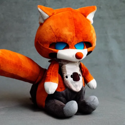 Prompt: cute fumo plush of a foxboy builder, dramatic, three point lighting