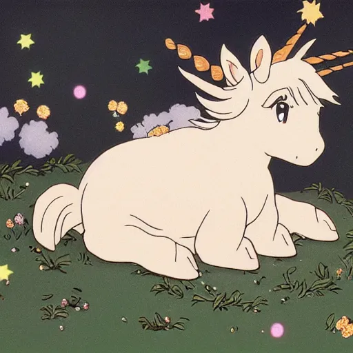 Image similar to baby-unicorn lying in hands,GHIBLI