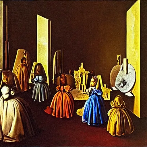 Image similar to Las Meninas by Salvador Dalí, detailed, sharp focus, surrealism, accurate, award wining, original modern artwork, rgb, ethereal lighting