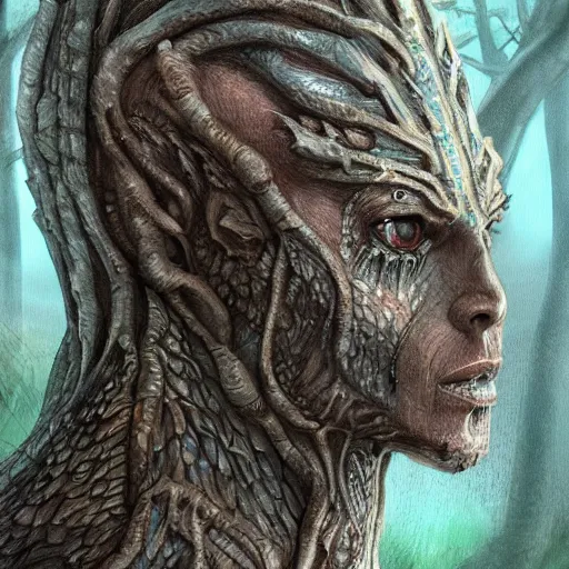 Prompt: a highly detailed portrait of a humanoid fantasy creature in a fantasy forest concept art