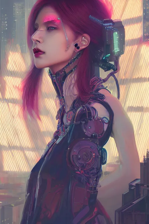 Image similar to portrait futuristic Devil Girl, in future cyberpunk tokyo rooftop , ssci-fi, fantasy, intricate, very very beautiful, elegant, human anatomy, neon light, highly detailed, digital painting, artstation, concept art, smooth, sharp focus, illustration, art by tian zi and WLOP and alphonse mucha