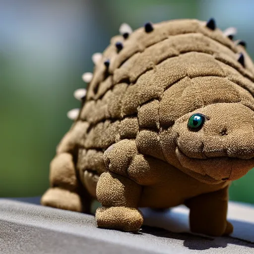 Image similar to an adorable plush toy ankylosaurus, close up photo, Leica