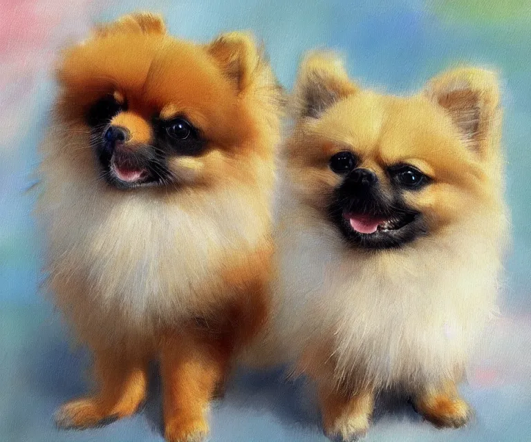 Image similar to pomeranian, cute, monet, water painting, artstation