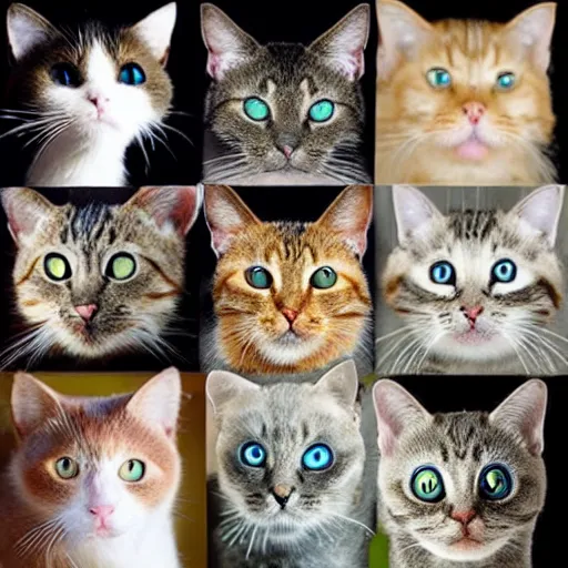 Prompt: cats with different eye colors