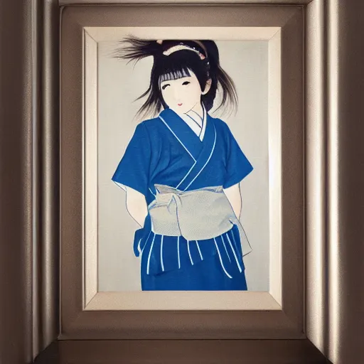 Image similar to a painting of Japanese schoolgirl, clothed, cinematic