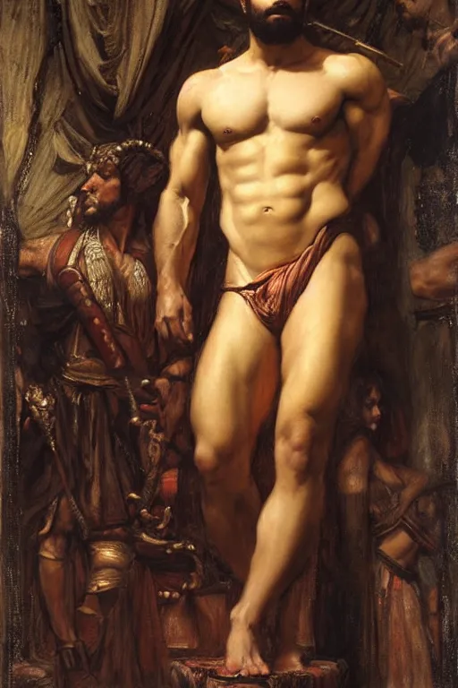Image similar to hercules, orientalist intricate portrait by john william waterhouse and edwin longsden long and theodore ralli and nasreddine dinet, hyper realism, dramatic lighting