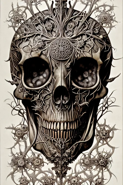 Image similar to art forms of nature by ernst haeckel, memento mori by arthur rackham, ornate antique porcelain beautiful skull mask, ultrasharp, photorealistic, hyperdetailed, octane render, polished, art nouveau, neo - gothic, gothic, intricate ornamental organic filigree, art nouveau botanicals, art forms of nature by ernst haeckel, horizontal symmetry, symbolist, visionary