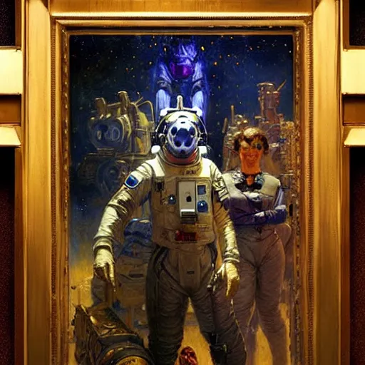 Prompt: portrait of a wolf in uniform as space engineer. shadowrun furaffiniy cyberpunk fantasy highly detailed painting by gaston bussiere craig mullins jc leyendecker gustav klimt artgerm greg rutkowski john berkey, bergey, craig mullins, ruan jia, raymond swanland, jeremy mann, tom lovell, alex malveda