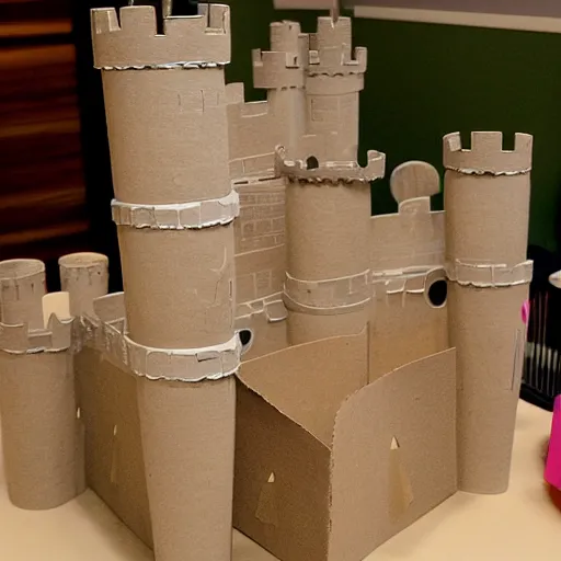 Prompt: A castle made of cardboard.