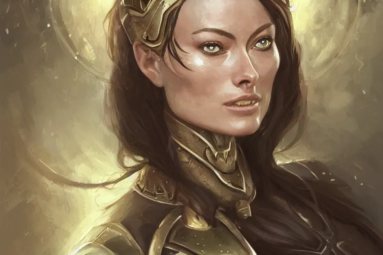 Prompt: a finely detailed portrait of Olivia Wilde, clothed in battle armor, olive skin, long dark hair, beautiful bone structure, symmetrical facial features, intricate, elegant, digital painting, trending on Artstation, concept art, smooth, sharp focus, illustration, from World of Warcraft, by Ruan Jia and Mandy Jurgens and Artgerm and william-adolphe bouguerea, award winning