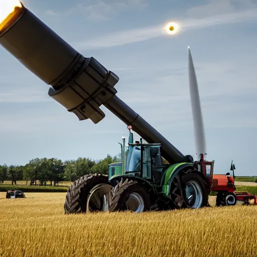 Image similar to a tractor with a missile strapped to the top