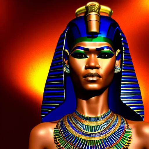 Image similar to zendaya demonic egyptian queen, an oasis in the background, anatomically correct body, many details, super realistic, high quality, 8 k