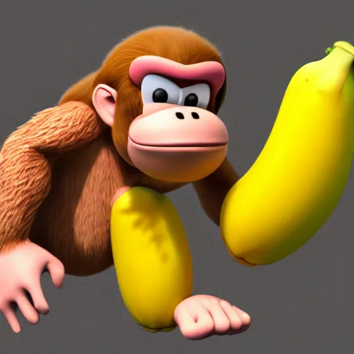 Donkey Kong slips on a banana, 3D render, detailed Stable Diffusion