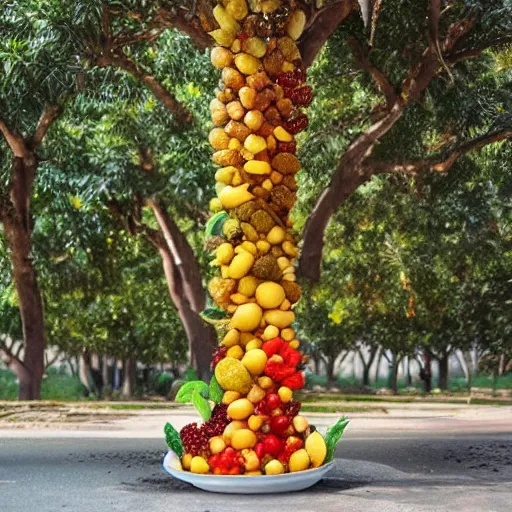 Image similar to oil pating of a tree made of fruits