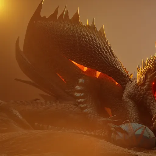 Image similar to 8 k hd detailed octane render of a dragon guarding her eggs