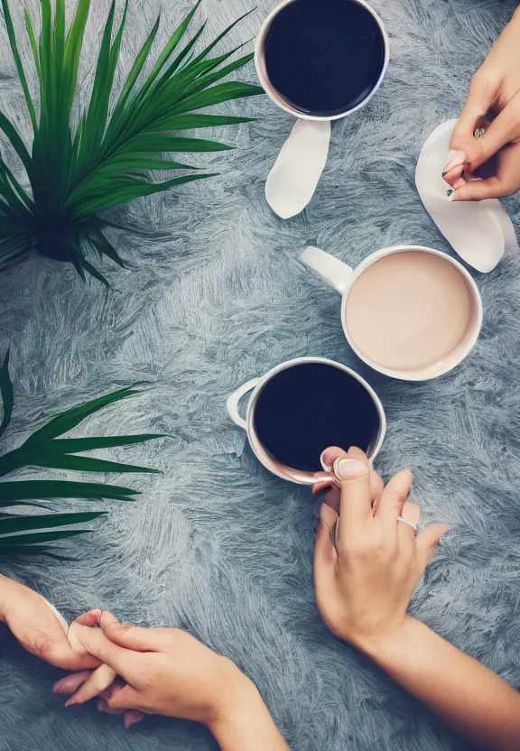 Image similar to an instagram photo of two ultra detailed woman's palms lying on the table, instagram photo, studio photo