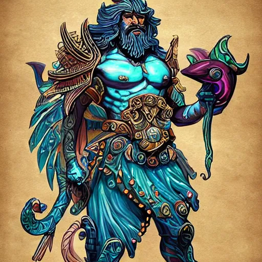 Image similar to poseidon, d & d style, trending on artstation, colorful, intricate,