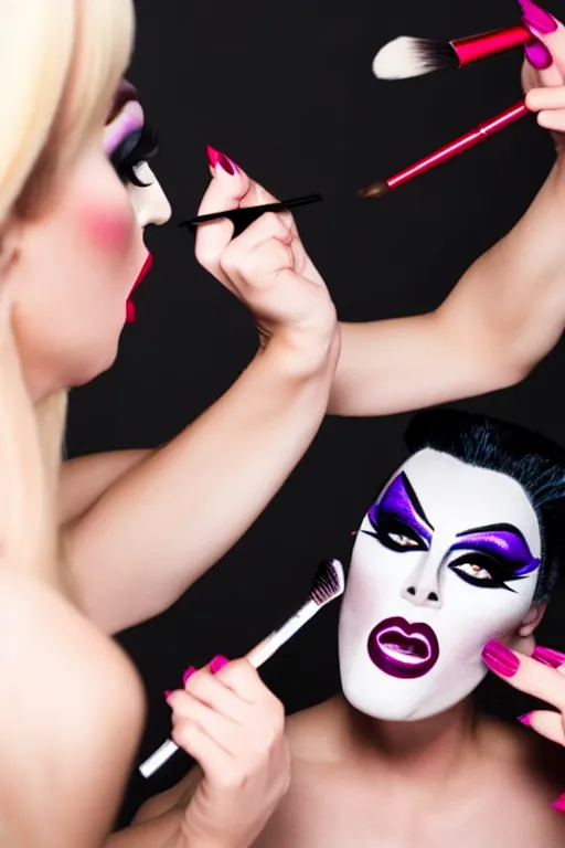 Prompt: enraged drag queen angrily putting on makeup