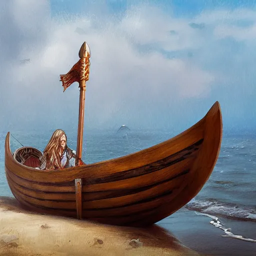 Image similar to viking, viking boat, seaside, digital art, irina french, heraldo ortega, mandy jurgens, golden ratio, art canvas, award winning, masterpiece trending on artstation 8 k 1 5 0 mpx