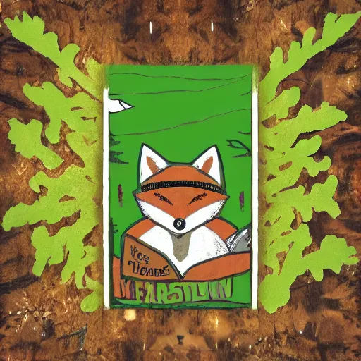 Image similar to woodland fox, resistance, antropomorphic, guerilla soldier, green flag, art station, set in evergreen woods, camp fire in center