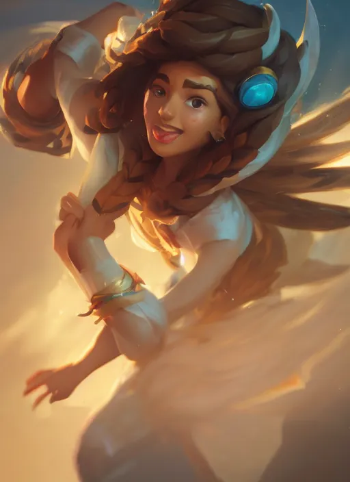 Image similar to playful taliyah, from league of legends, hyper detailed, digital art, trending in artstation, cinematic lighting, studio quality, smooth render, unreal engine 5 rendered, octane rendered, art style by klimt and nixeu and ian sprigger and wlop and krenz cushart