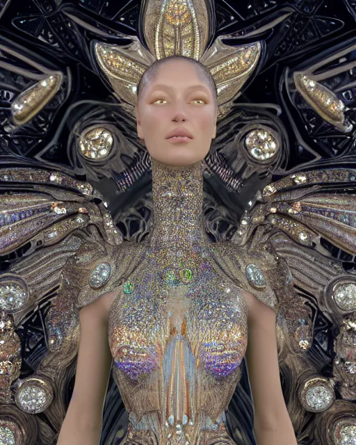 Prompt: a highly detailed metahuman 4 k close up render of an alien goddess bella hadid monument heaven in iris van herpen dress schiaparelli in diamonds crystals swarovski and jewelry iridescent in style of alphonse mucha gustav klimt trending on artstation made in unreal engine 4