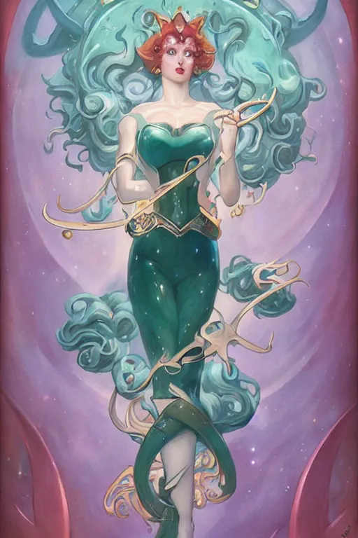 Image similar to Sailor Neptune by Peter Mohrbacher in the style of Gaston Bussière, Art Nouveau