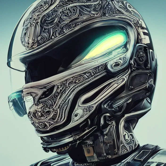 Image similar to portrait of a skull in a racing helmet. intricate abstract. intricate artwork. by Tooth Wu, wlop, beeple, dan mumford. octane render, trending on artstation, greg rutkowski very coherent symmetrical artwork. cinematic, hyper realism, high detail, octane render, 8k, iridescent accents