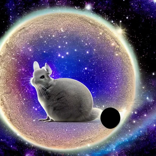 Prompt: chinchilla floating in space with galaxy in background