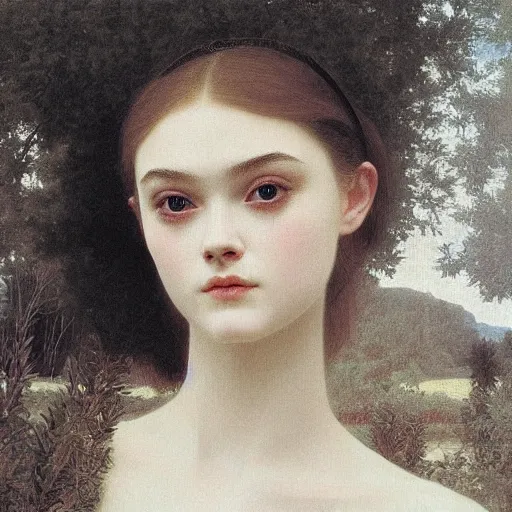 Image similar to A masterpiece head and shoulders portrait of Elle Fanning trapped in a coffin by William Adolphe Bouguereau and Junji Ito