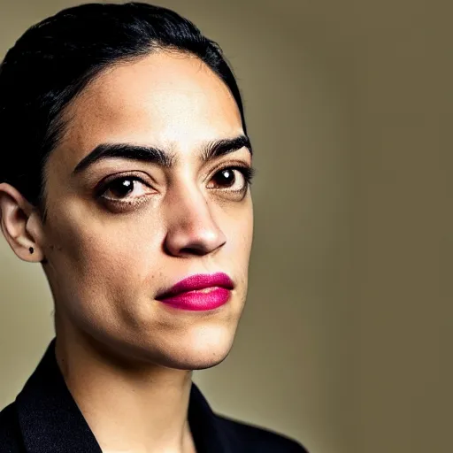 Image similar to Alexandria Ocasio-Cortez mixed with Rami Malek, photograph 4k