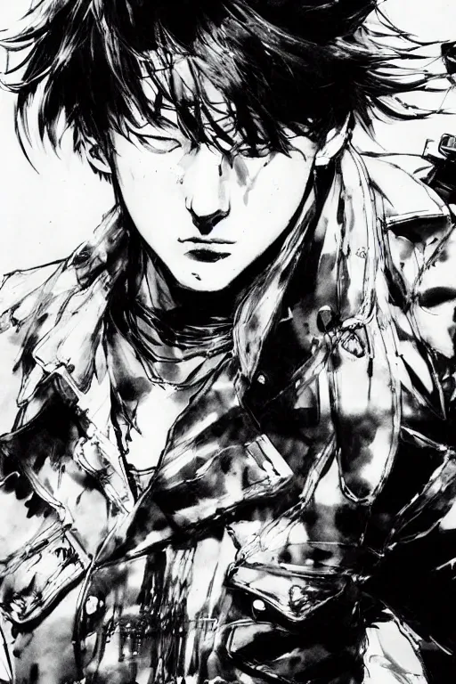 Prompt: Jungkook by Yoji Shinkawa, Shinkawa official manga artwork, black and white