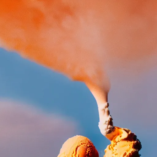 Prompt: photo of an orange ice cream cone firing its retrorockets