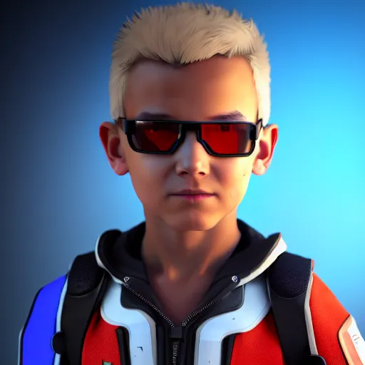 Image similar to a young boy with the appearance of soldier 7 6 from overwatch, design, octane render, 4 k, ingame shot