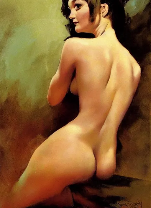 Image similar to painting of a young woman art frank frazetta