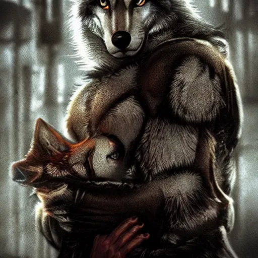 Image similar to a anthro wolf sorcerer fight club movie still