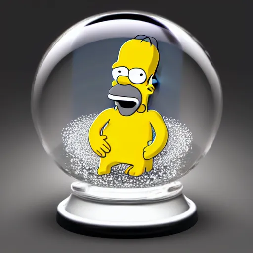 Image similar to cute Homer Simpson doll inside a crystal ball, studio photo, well detailed, artstation trend, HDR, professional lighting