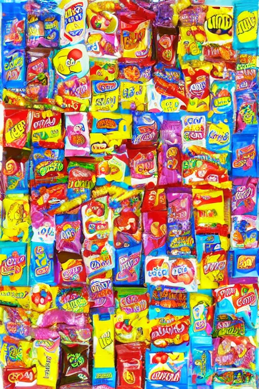 Image similar to lots of candy in the style of modern pop art