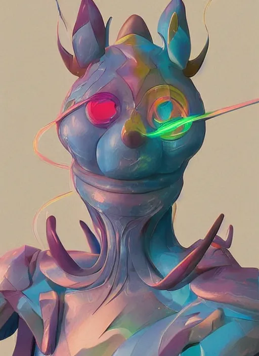 Prompt: colourful caricature - 3 d vfx art - of a pokemon, art style by james jean & hsiao - ron cheng, character concept art, unreal engine render, digital illustration, sharp, intricate detail, volumetric light, ray tracing, soft light, symmetric, pinterest, artstation, behance,