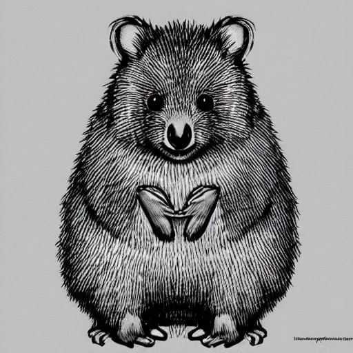 Image similar to monochromatic illustration of a happy quokka, one line, line drawing, unbroken, minimalist