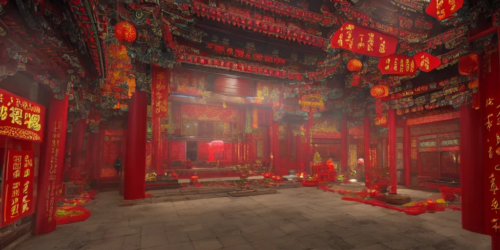 Prompt: a chinese temple with cyberpunk enhancements, detailed, atmospheric, 8 k