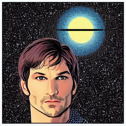 Prompt: “ ashton kutcher retro minimalist portrait by jean giraud, moebius starwatcher comic, 8 k ”