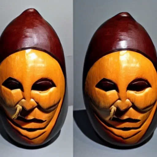 Image similar to gourd carved to look like the face of johnny depp